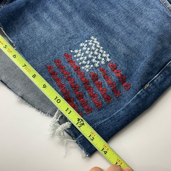 New With Tags Old Navy Sz 20 High-Rise O.G.Denim Shorts Frayed Flag Embroidery - Picture 11 of 12